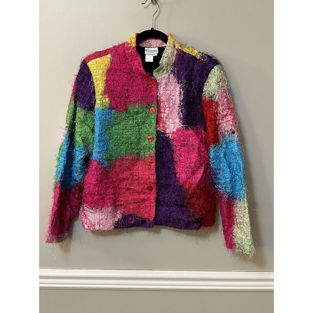 Vintage Florissant NY Womens Large Hairy Threads Woven Jacket Multi‎ Color